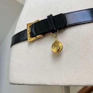 Vintage statement belt navy blue shiny faux leather belt gold heart charm